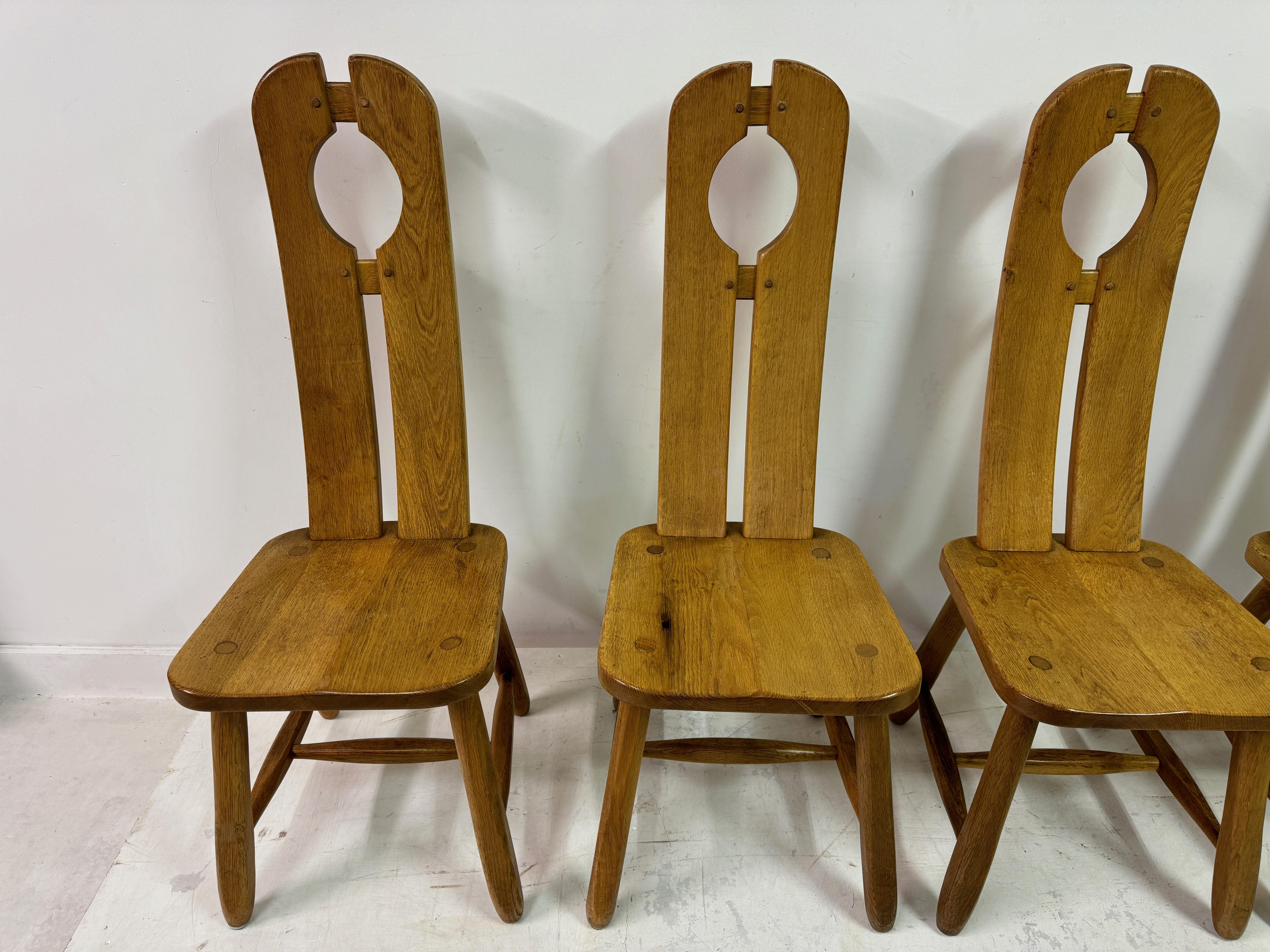 Belgian Set of Four 1960s Oak Dining Chairs by De Puydt For Sale