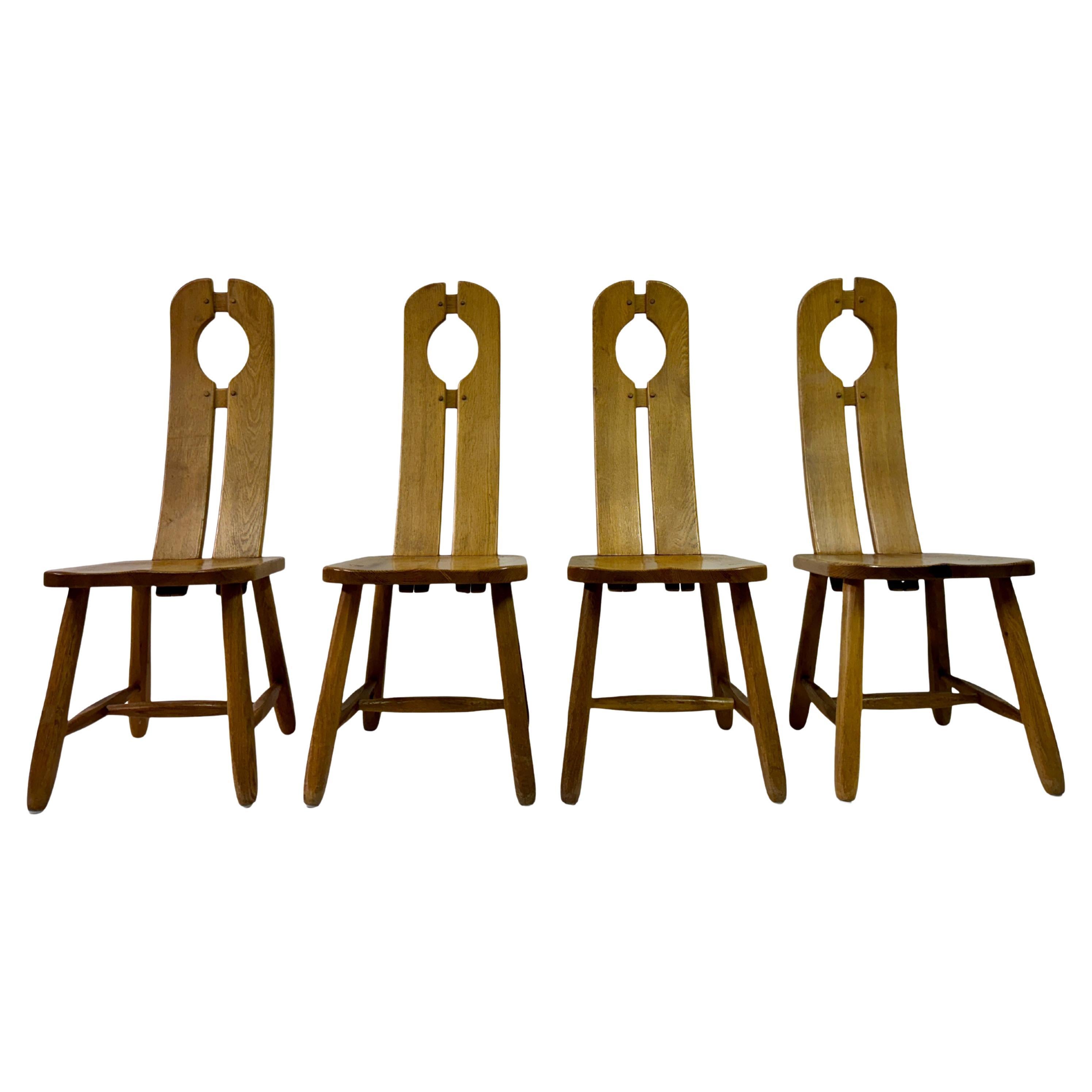 Set of Four 1960s Oak Dining Chairs by De Puydt For Sale