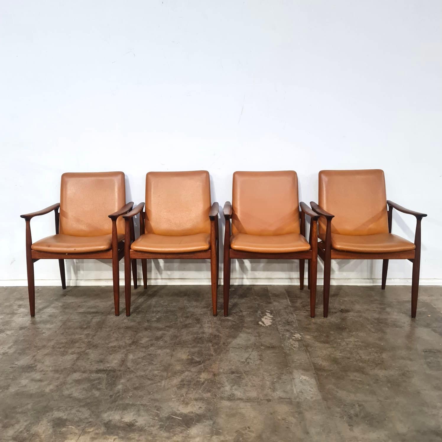Set of four 1960s Parker Furniture Slab Carvers. The frames are made with solid Tasmainian Blackwood and have been freshly cleaned and pollished. There are a few small nicks and scratches however this does not distract from their beauty or