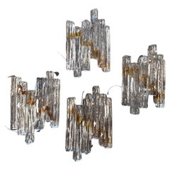 Set of Four 1970s Brutalist Murano Glass Italian Wall Sconces By Mazzega
