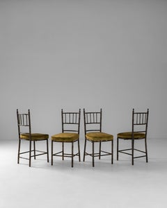 Set of Four 1970s French Chiavari Metal Chairs With Upholstered Seats