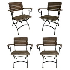 Set of Four 1970s French Iron 
Wood Garden Chairs