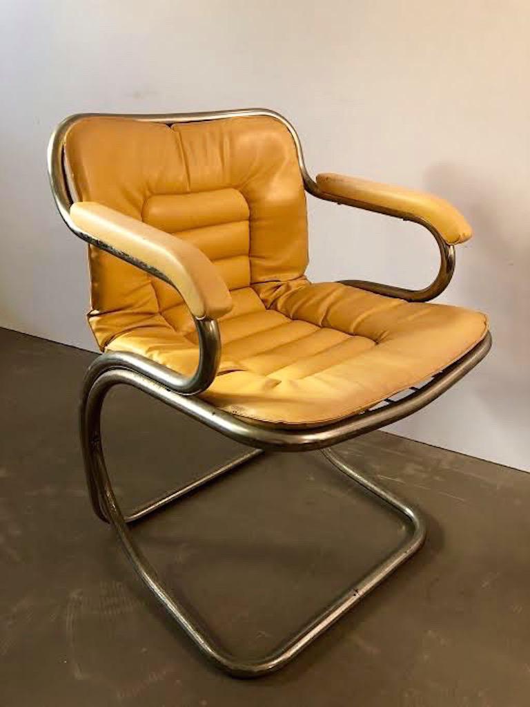 Faux Leather Set of Four 1970s Gastone Rinaldi Cantilever Chairs For Sale