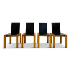 Set of Four 1970s Italian Black Leather Dining Chairs