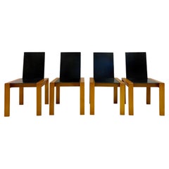 Set of Four 1970s Italian Black Leather Dining Chairs