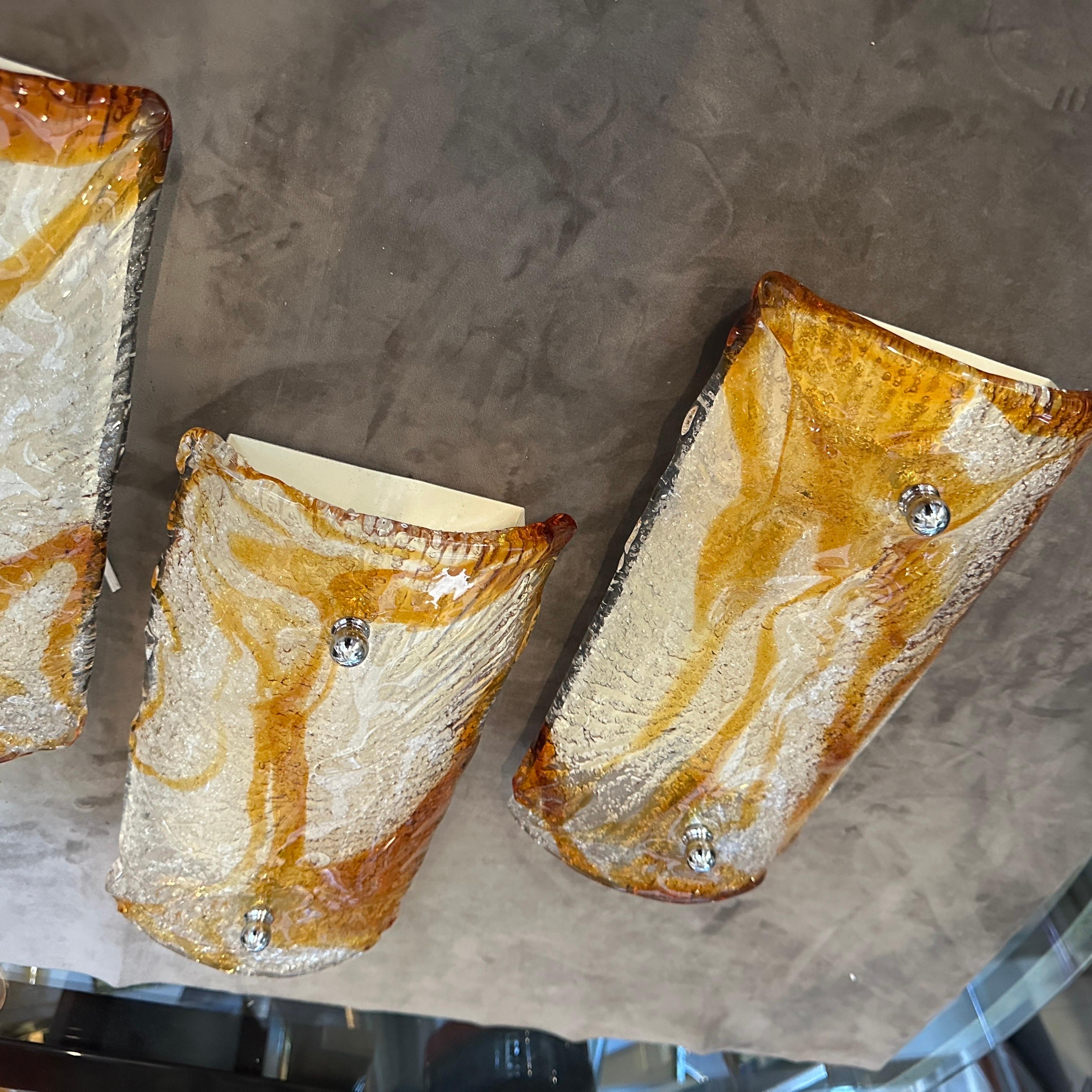Juego de cuatro apliques de pared de cristal de Murano de mediados de siglo de los años 70 de Mazzega en Bueno estado para la venta en Aci Castello, IT