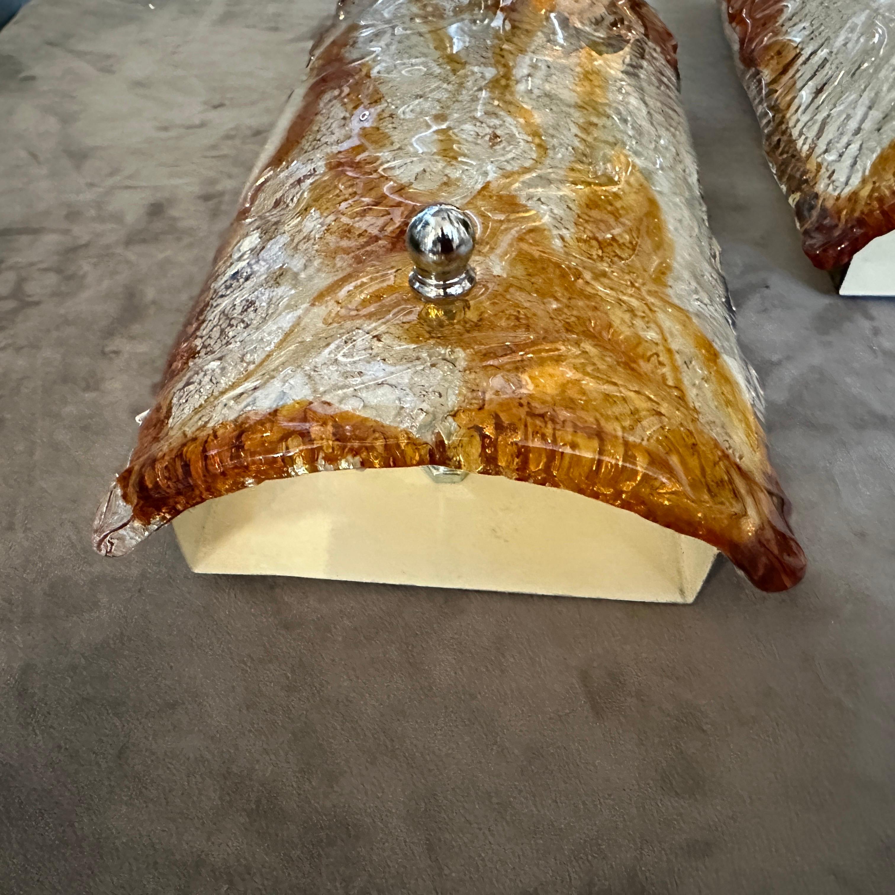 Juego de cuatro apliques de pared de cristal de Murano de mediados de siglo de los años 70 de Mazzega siglo XX en venta