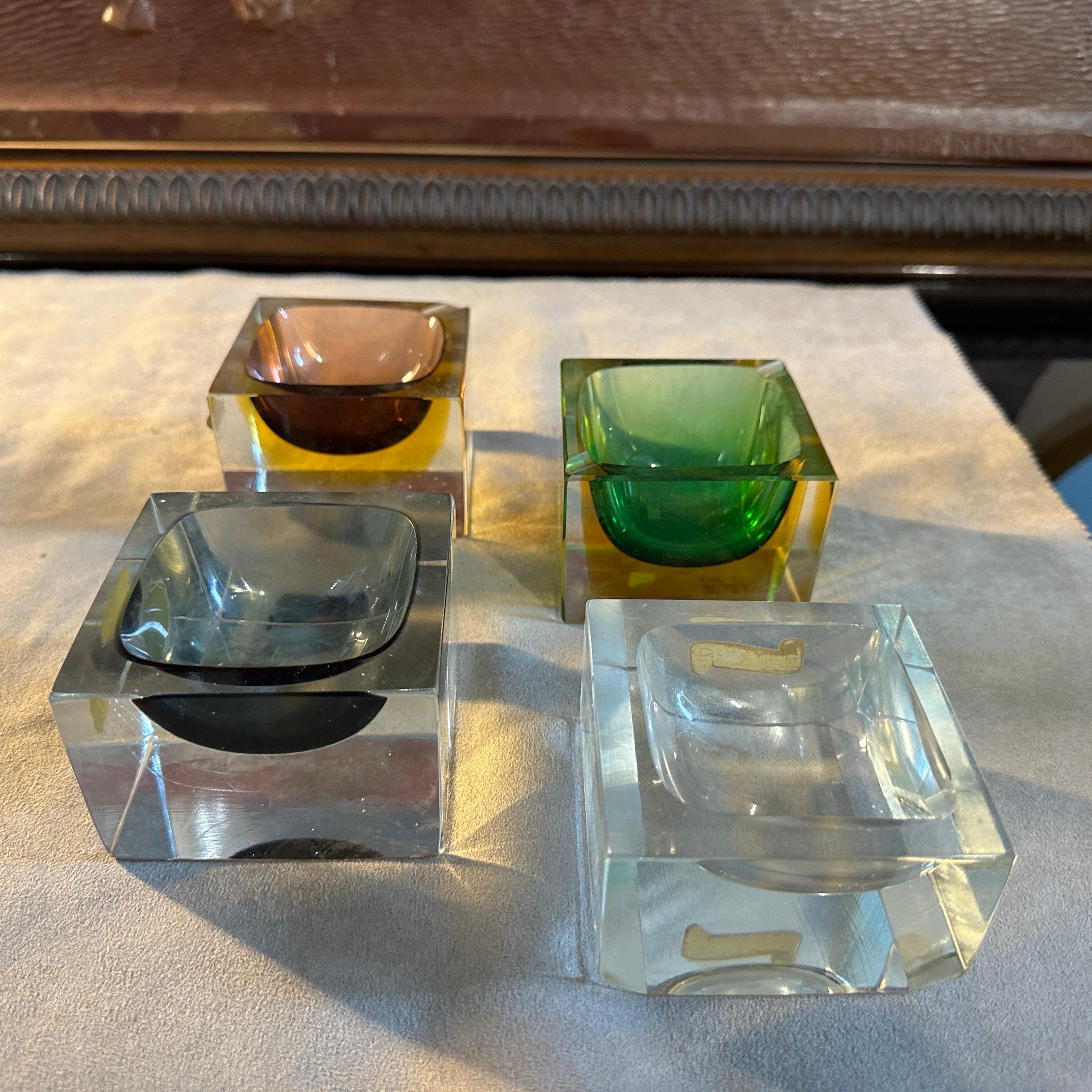 Set of Four 1970s Modernist Sommerso Murano Glass Square Ashtrays 7