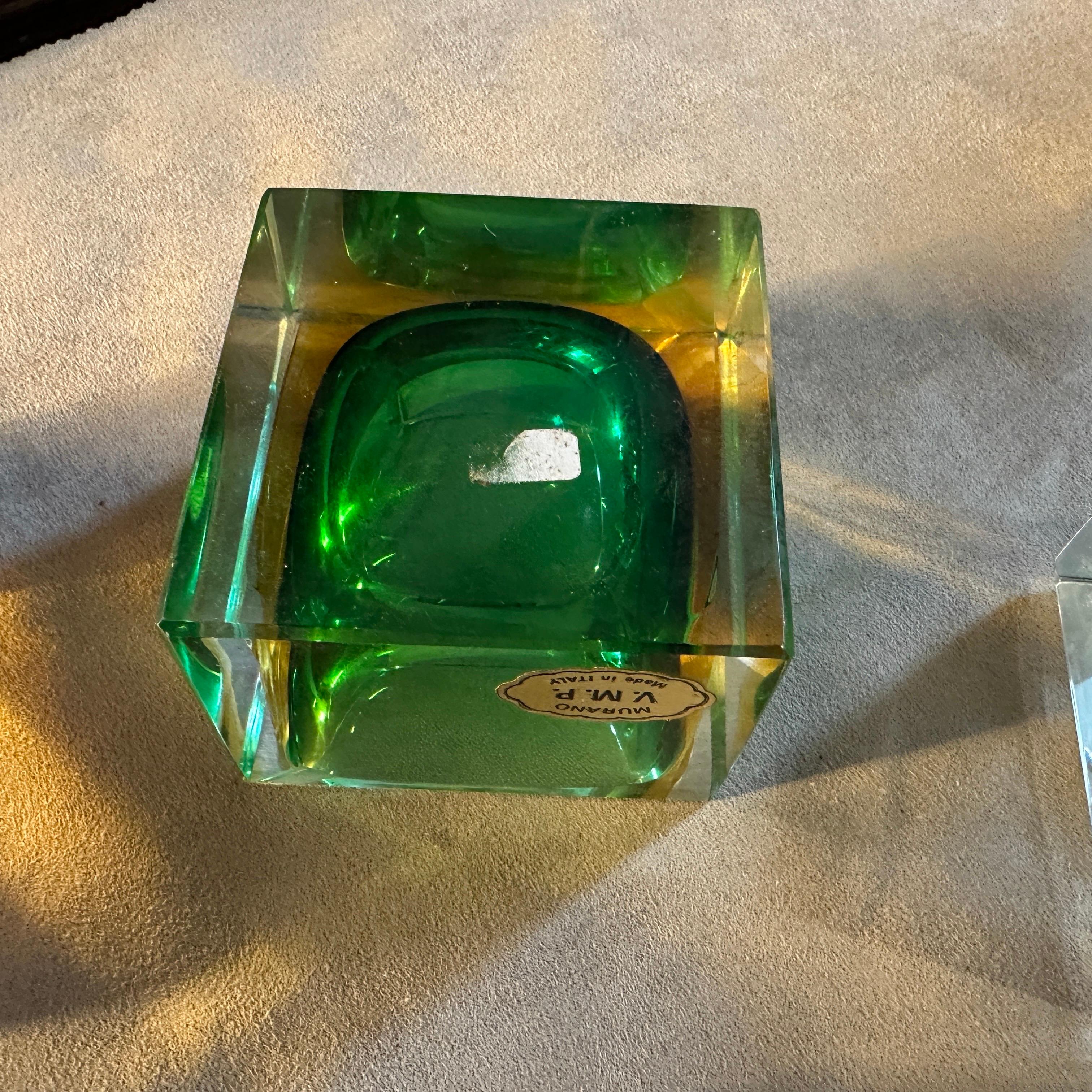 Set of Four 1970s Modernist Sommerso Murano Glass Square Ashtrays In Good Condition In Aci Castello, IT