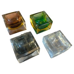 Vintage Set of Four 1970s Modernist Sommerso Murano Glass Square Ashtrays