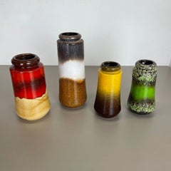 Set of Four 1970s Pottery Fat Lava "multicolor" Vases Made by Scheurich, Germany