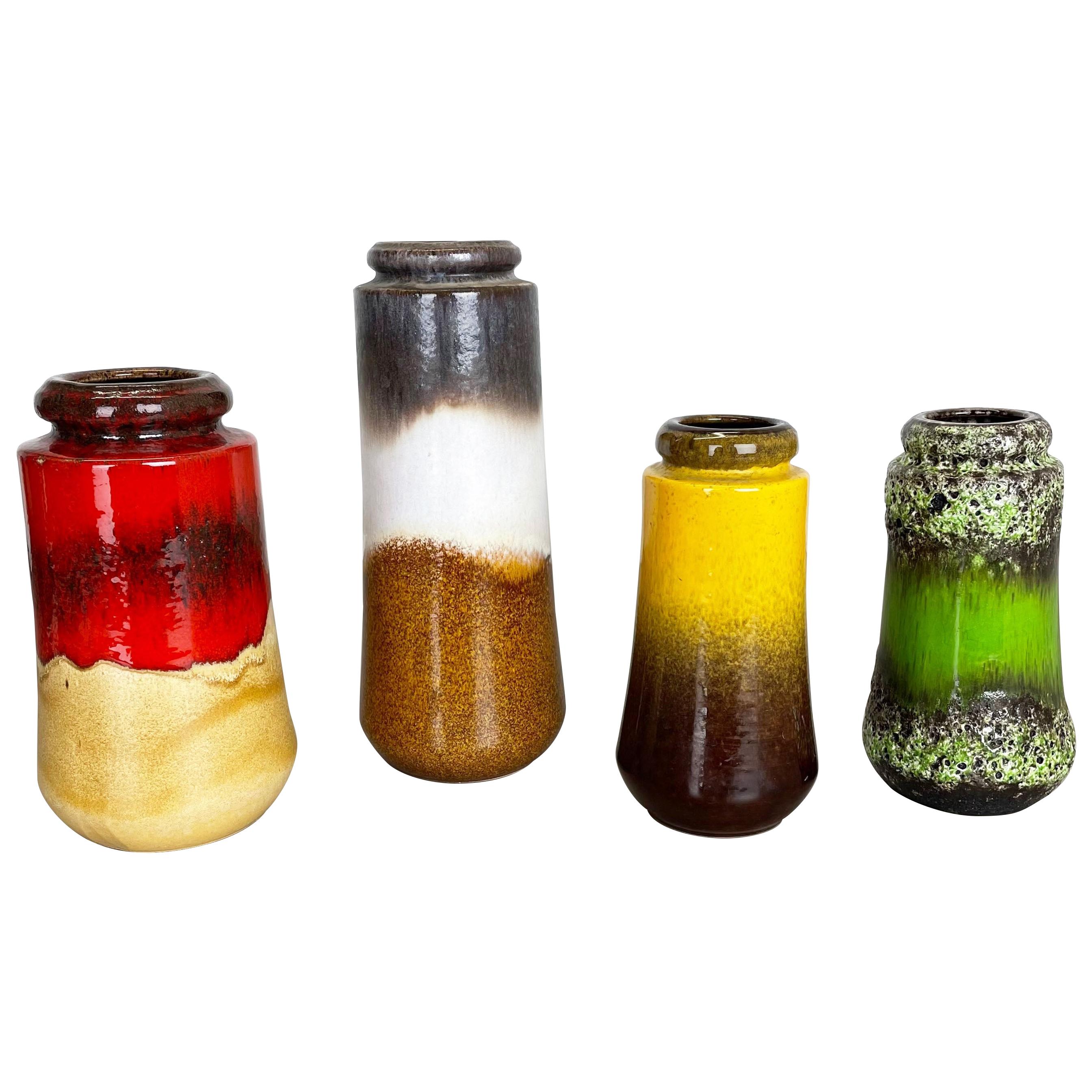 Ensemble de quatre vases « multicolores » en poterie de lave grasse des années 1970 fabriqués par Scheurich, Allemagne