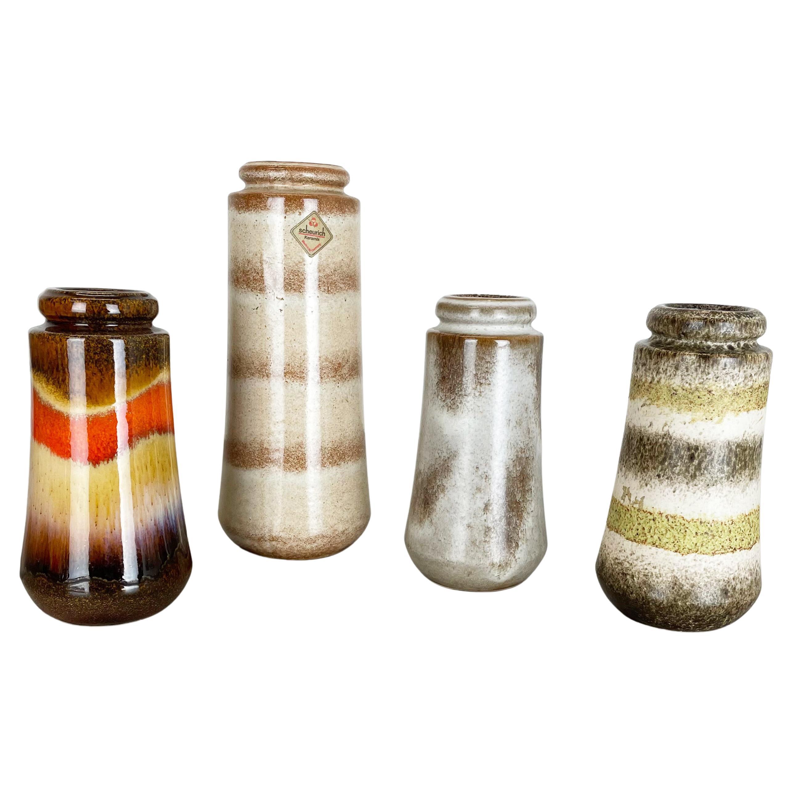 Ensemble de quatre vases « Multicolor » en poterie de lave grasse des années 1970 fabriqués par Scheurich, Allemagne