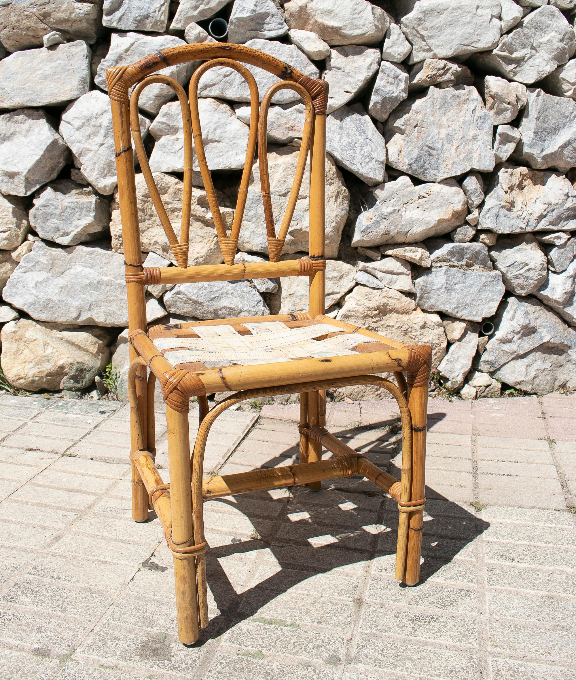 Set of four 1970s Spanish bamboo chairs.