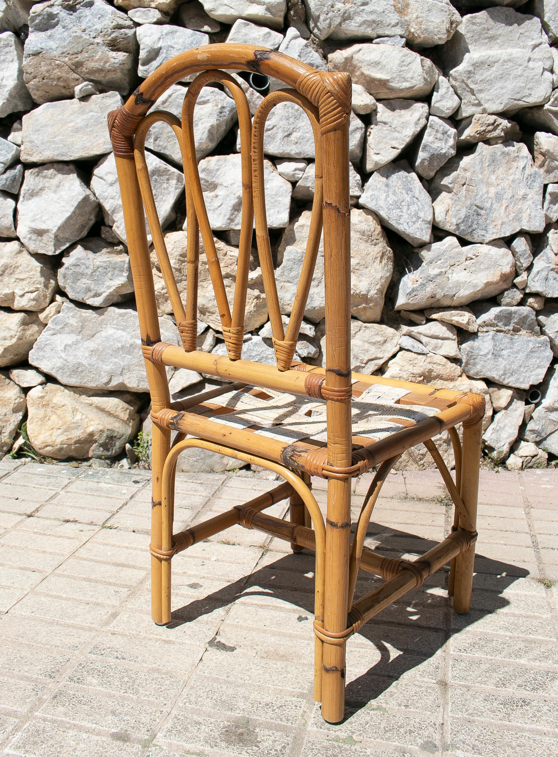 Set of Four 1970s Spanish Bamboo Chairs For Sale 1