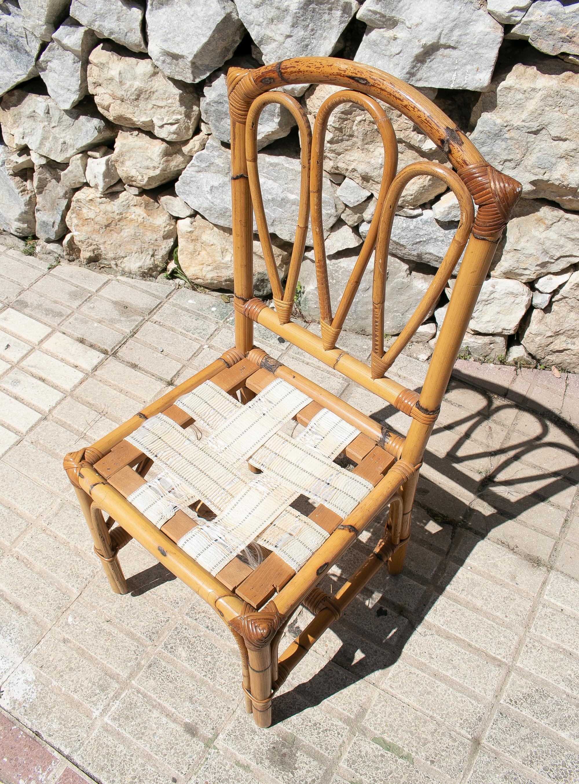 Set of Four 1970s Spanish Bamboo Chairs For Sale 2