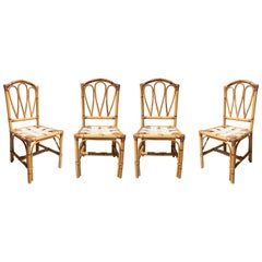 Vintage Set of Four 1970s Spanish Bamboo Chairs