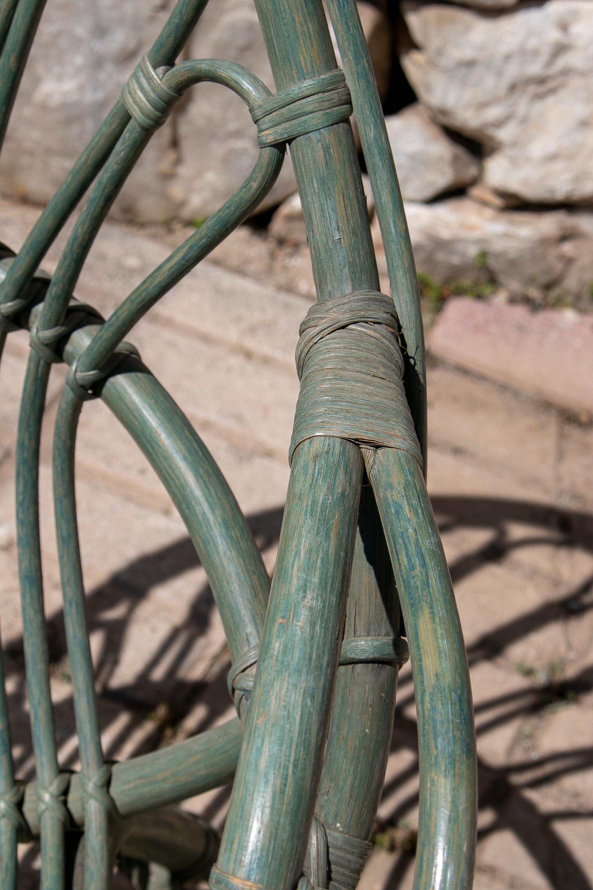 Set of Four 1970s Spanish Bamboo Green Armchairs For Sale 9