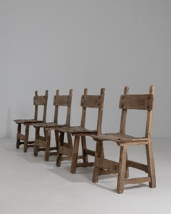 Set Of Four 1970s Spanish Brutalist Oak Dining Chairs