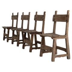 Set Of Four 1970s Spanish Brutalist Oak Dining Chairs