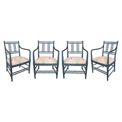 Set of Four 1970s Spanish Grey Lacquered Reupholstered Chairs