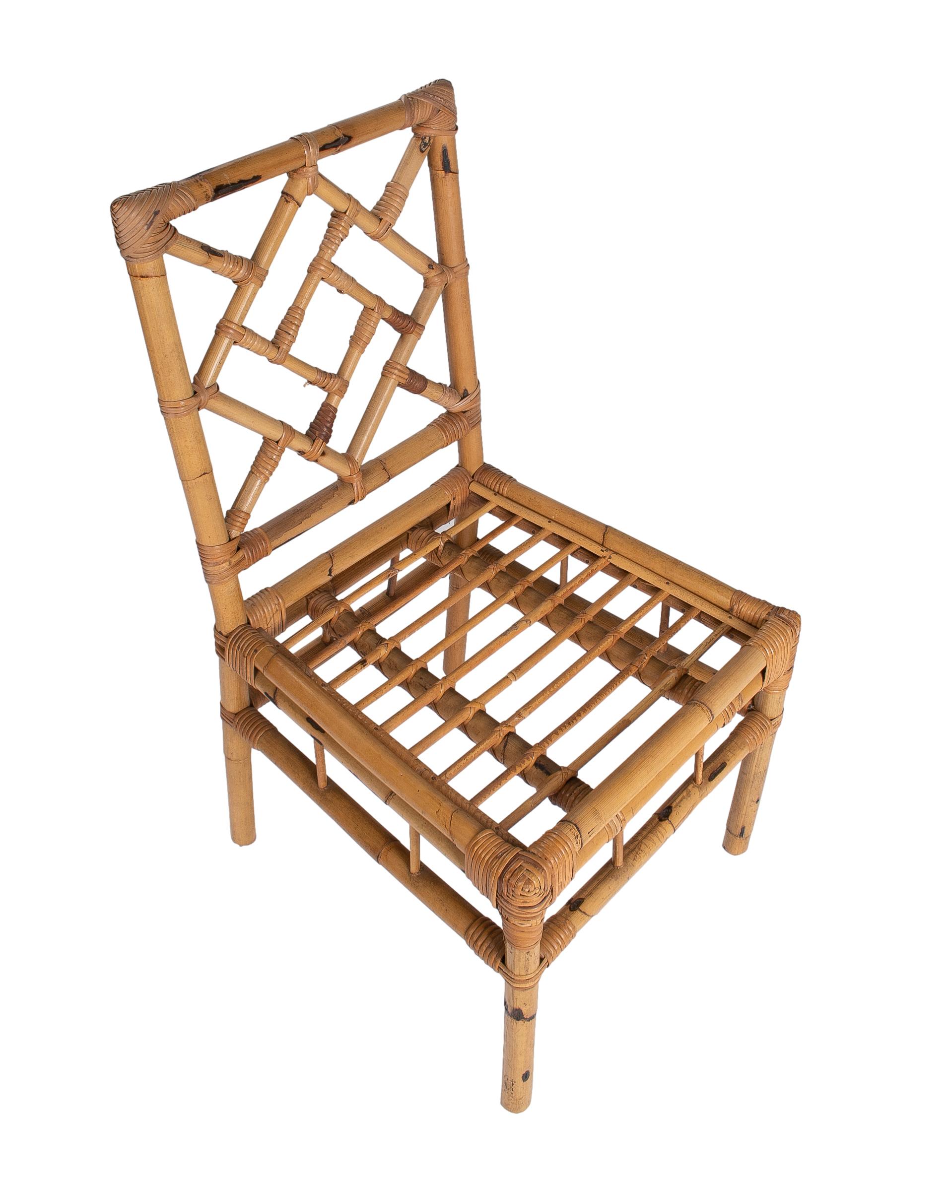 Set of Four 1970s Spanish Handcrafted Bamboo Chairs In Good Condition In Marbella, ES
