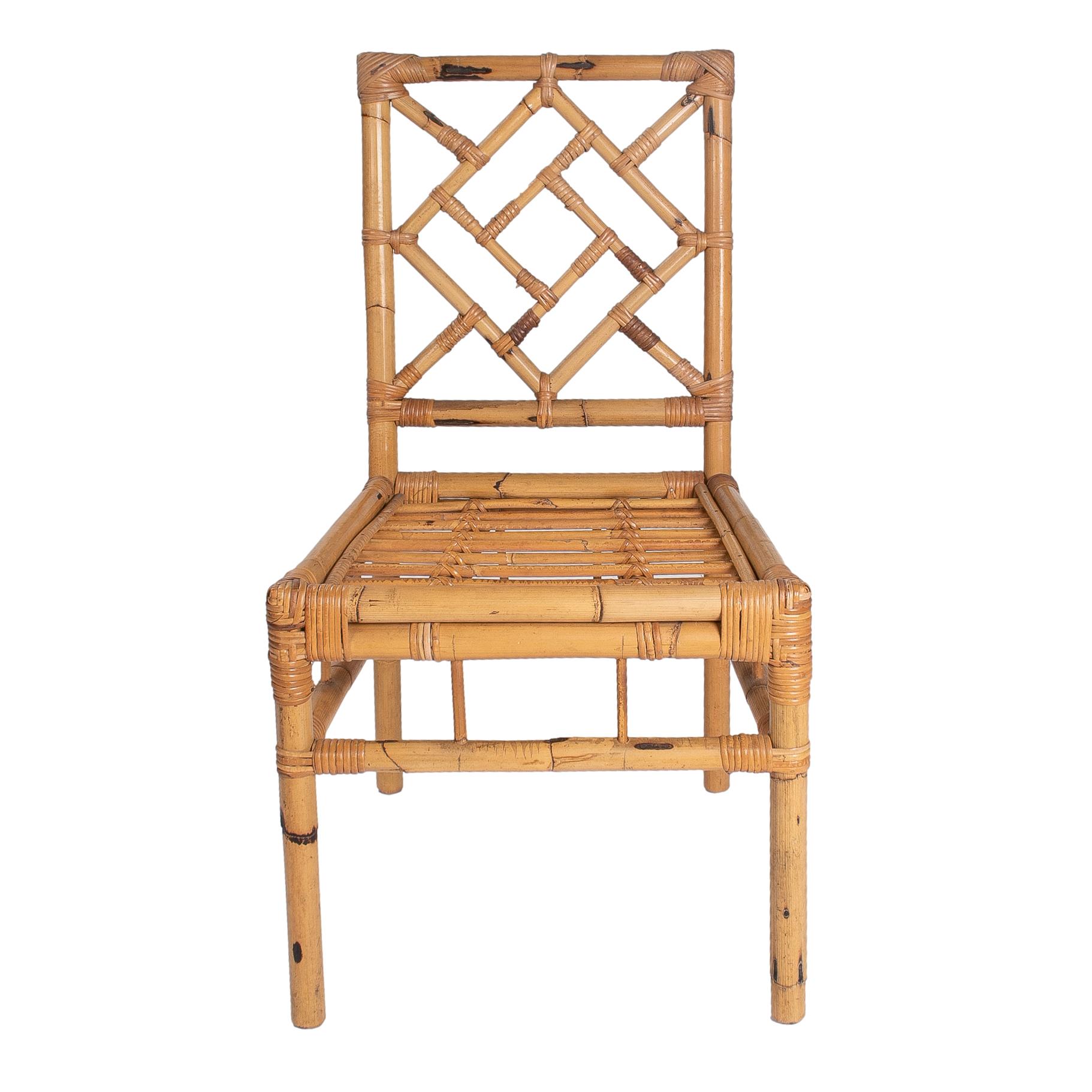 20th Century Set of Four 1970s Spanish Handcrafted Bamboo Chairs