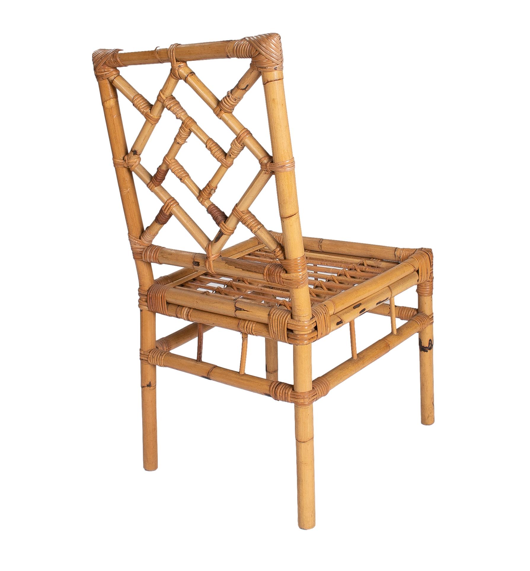 Set of Four 1970s Spanish Handcrafted Bamboo Chairs 1