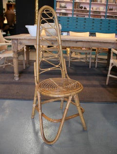 Set of Four 1970s Spanish Woven Bamboo High Back Chairs