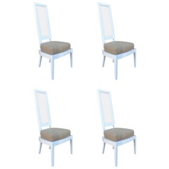 Set of Four 1970s White Lacquer and Lucite Dining Chairs