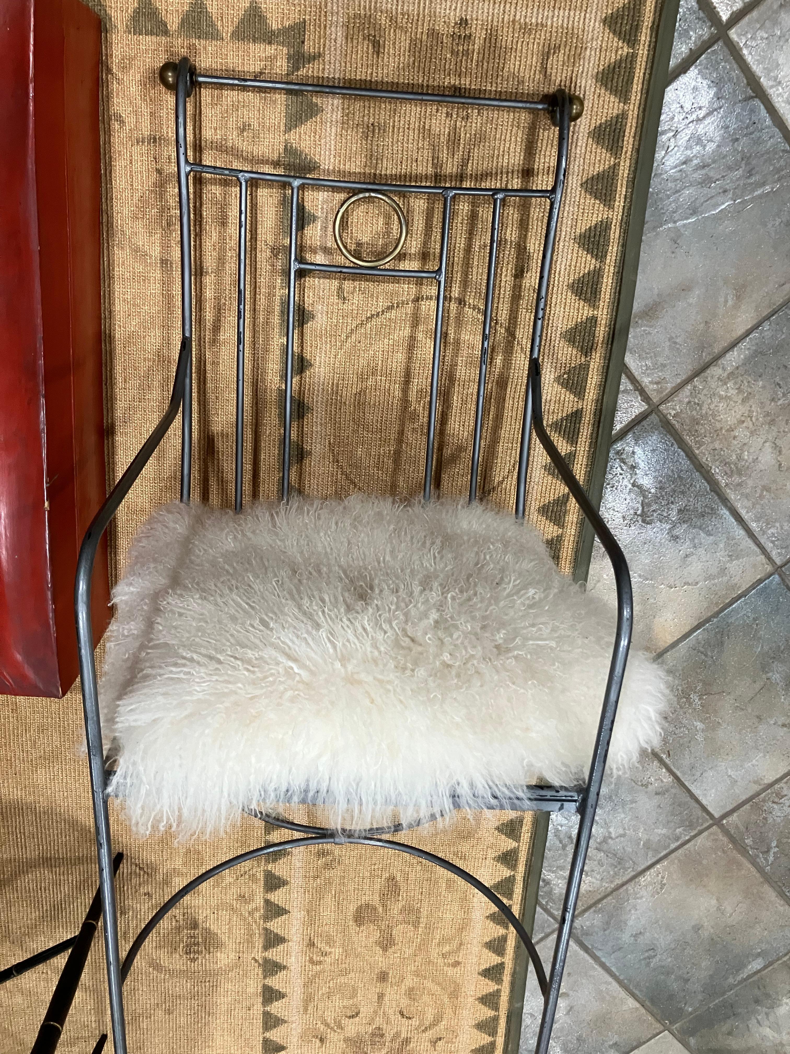 Modern Set of Four 1980s American Metal Chairs With Custom Sheepskin Slipcovers For Sale