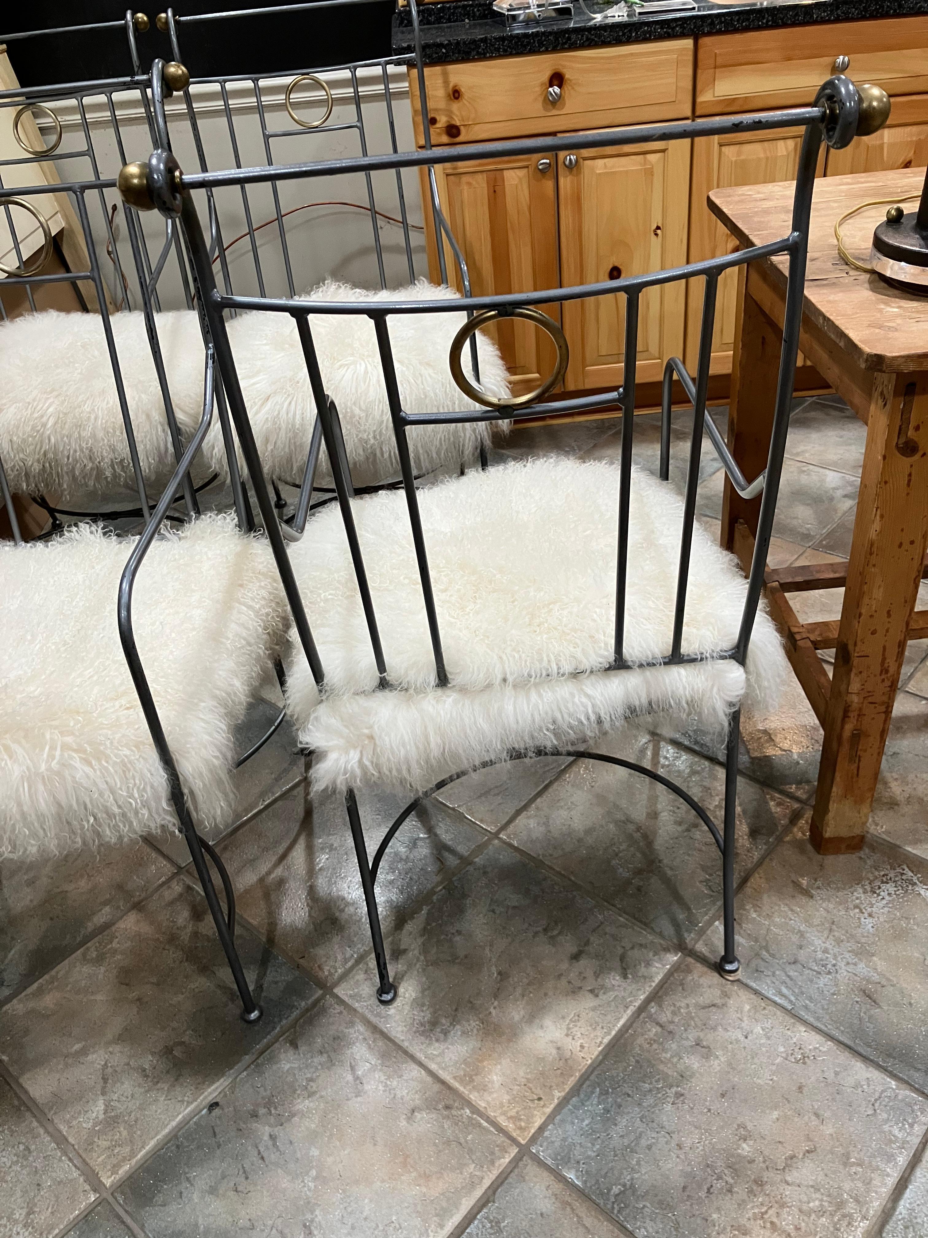 Late 20th Century Set of Four 1980s American Metal Chairs With Custom Sheepskin Slipcovers For Sale
