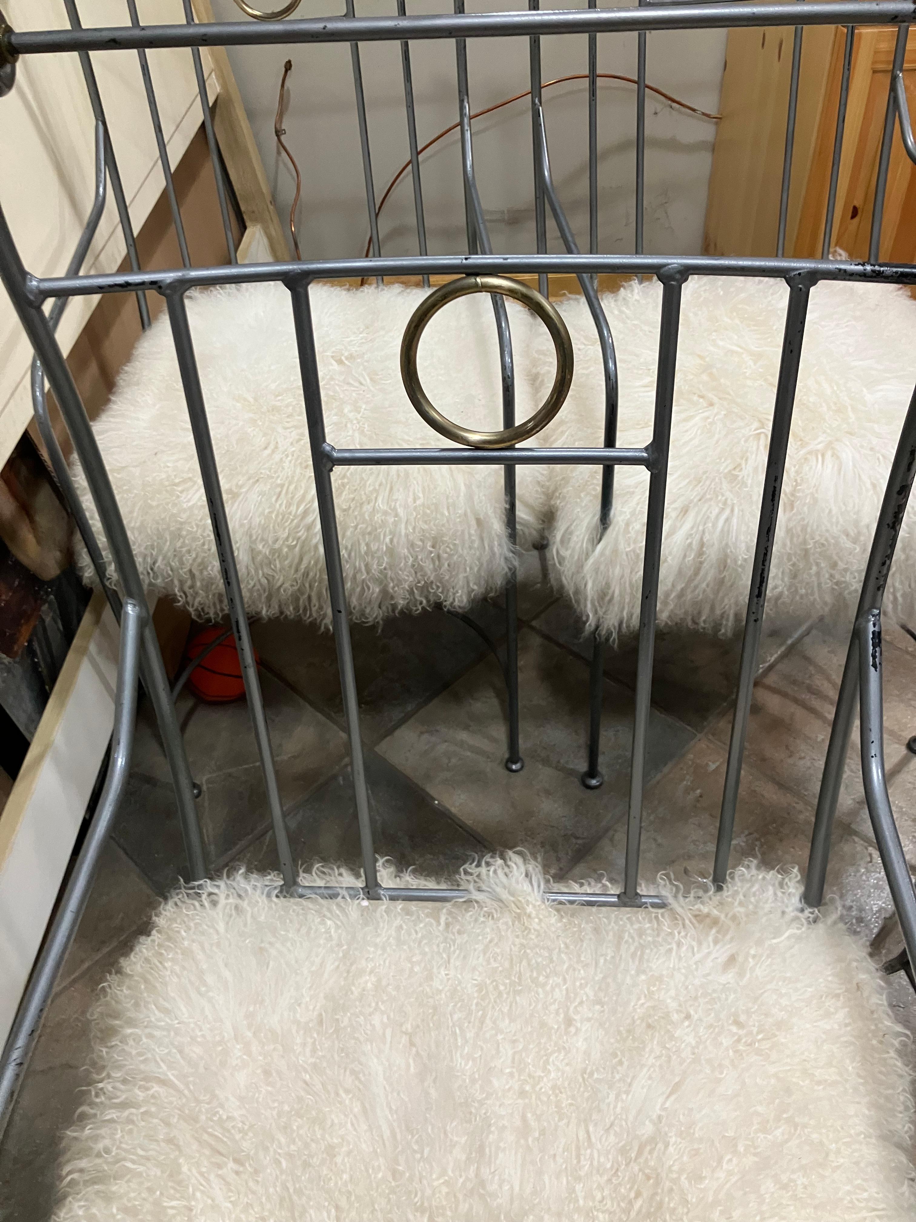 Set of Four 1980s American Metal Chairs With Custom Sheepskin Slipcovers For Sale 2