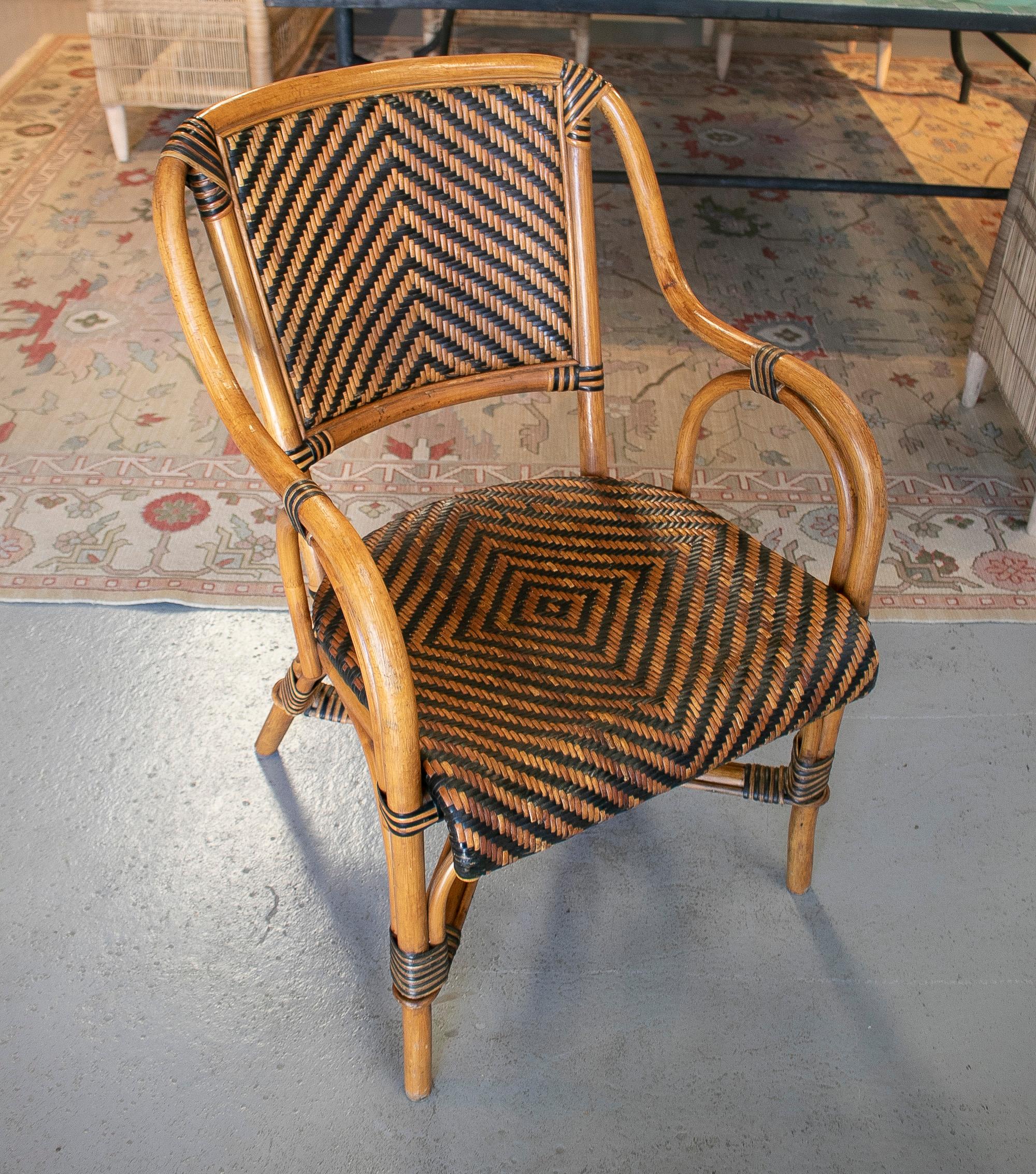 Set of eight 1980s Spanish Woven Wicker & Bamboo Armchairs In Good Condition In Marbella, ES