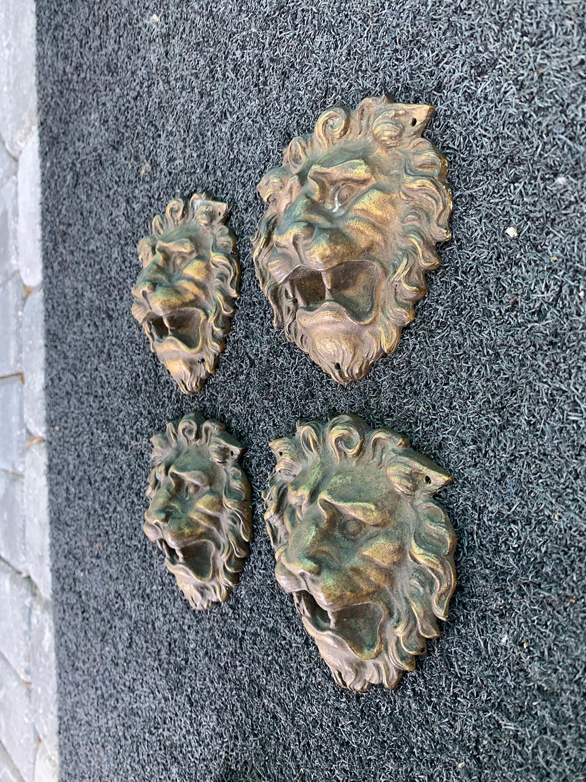 Set of Four 19th-20th Century Bronze Lion Head Medallions For Sale 2