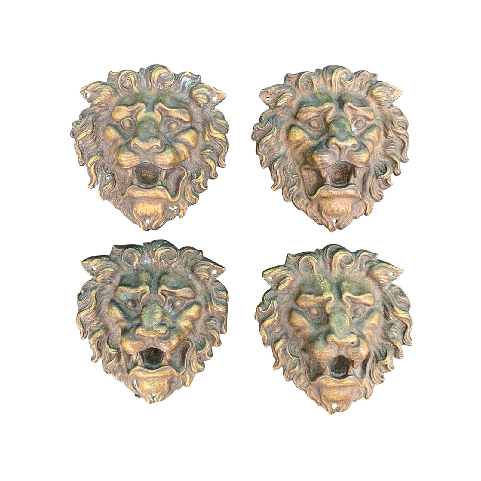 Set of Four 19th-20th Century Bronze Lion Head Medallions For Sale