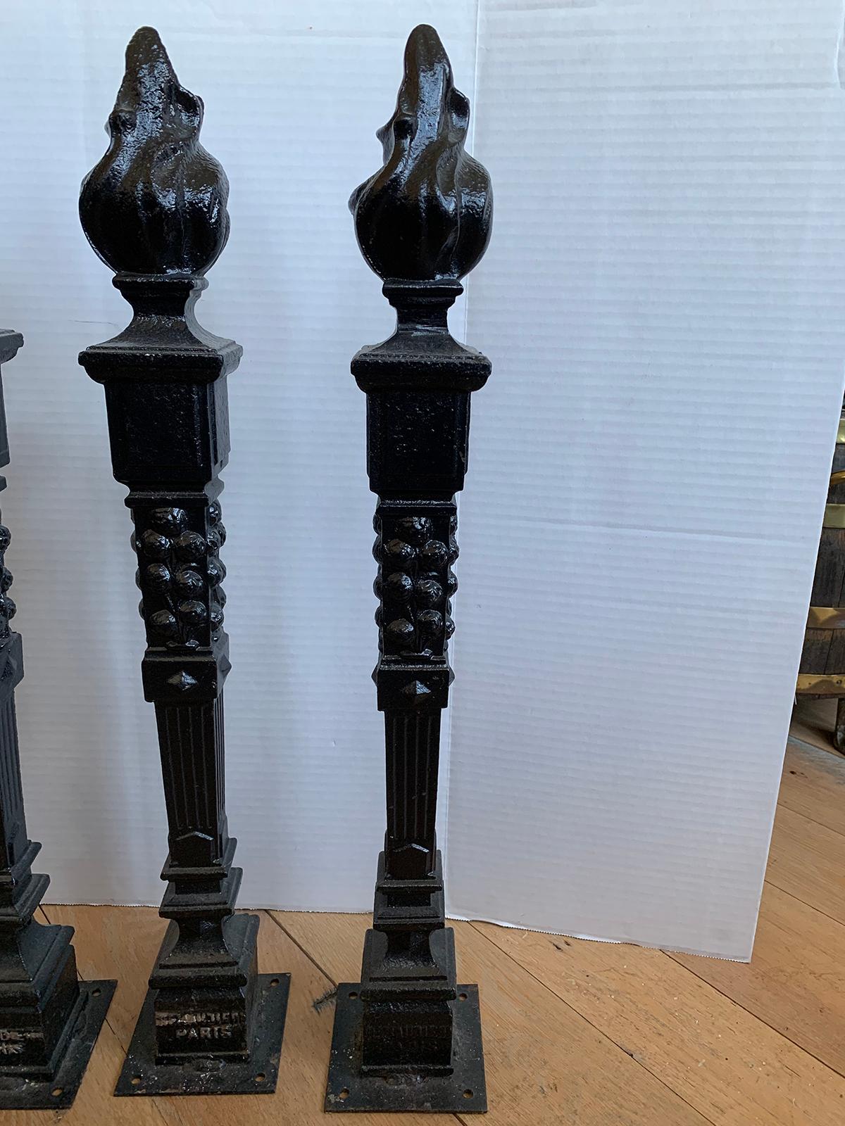 Set of Four 19th-20th Century French Tapered Iron Finials with Flame, Marked For Sale 6