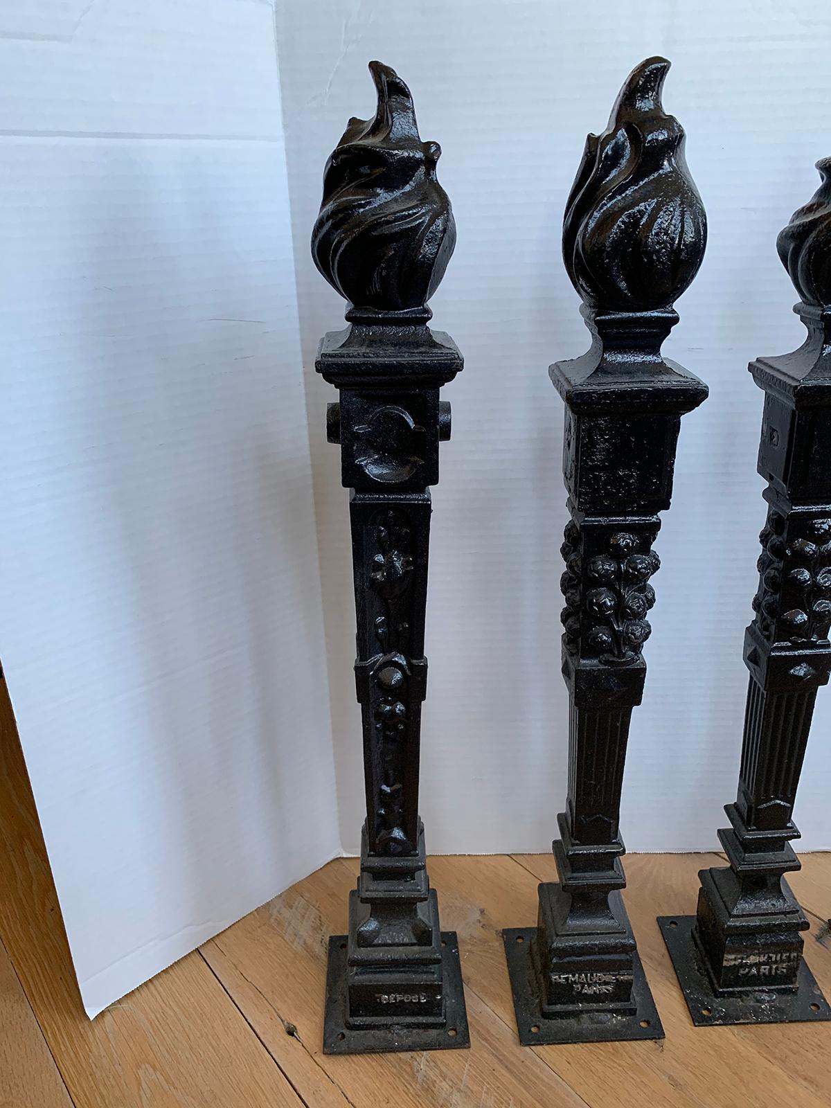 Set of Four 19th-20th Century French Tapered Iron Finials with Flame, Marked For Sale 16