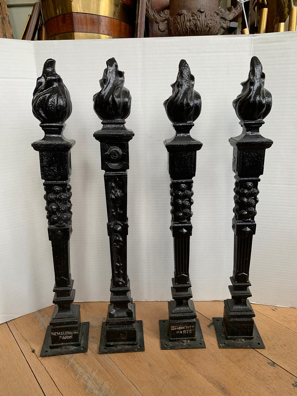 Set of Four 19th-20th Century French Tapered Iron Finials with Flame, Marked In Good Condition For Sale In Atlanta, GA
