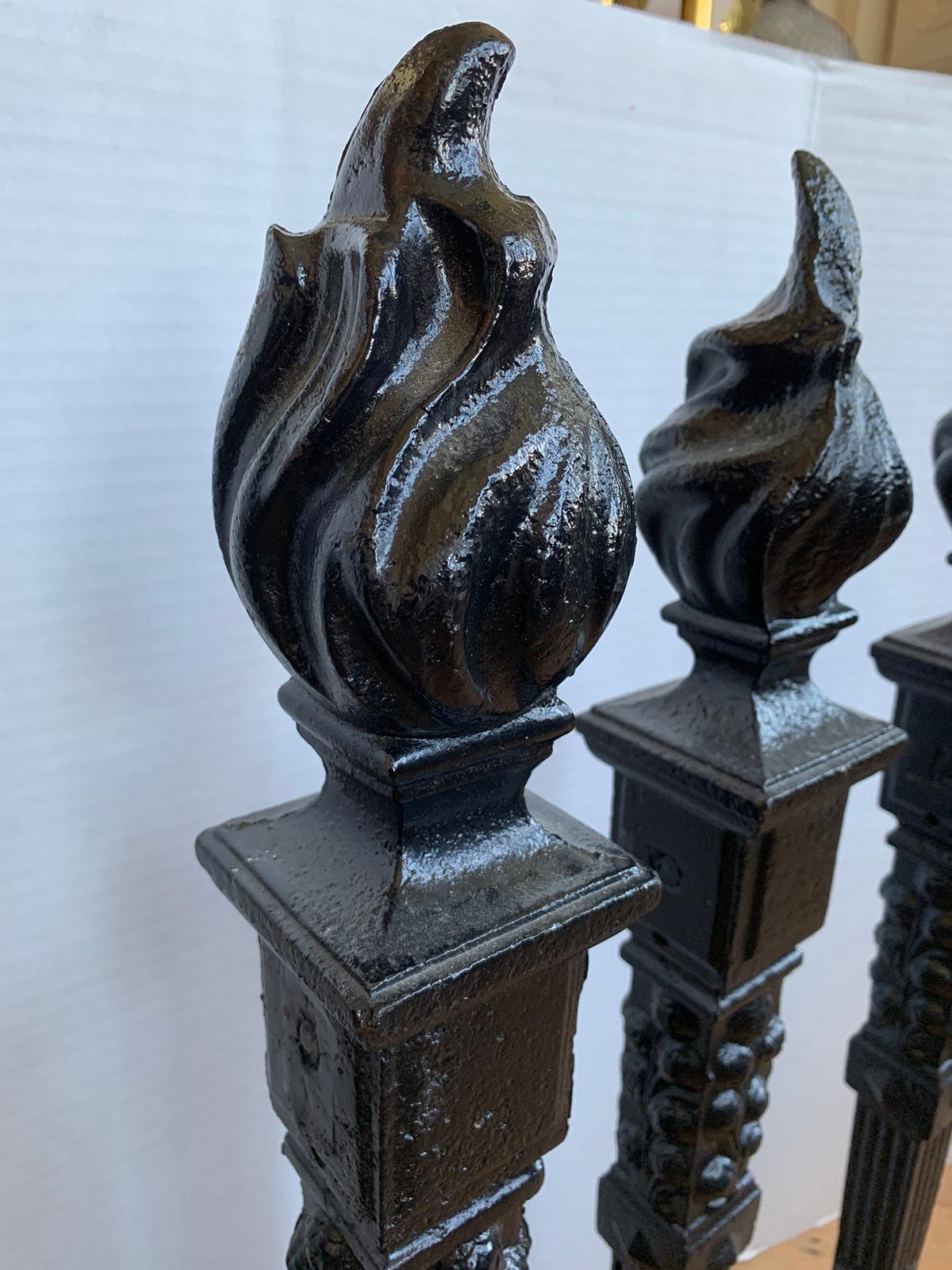 Set of Four 19th-20th Century French Tapered Iron Finials with Flame, Marked For Sale 3