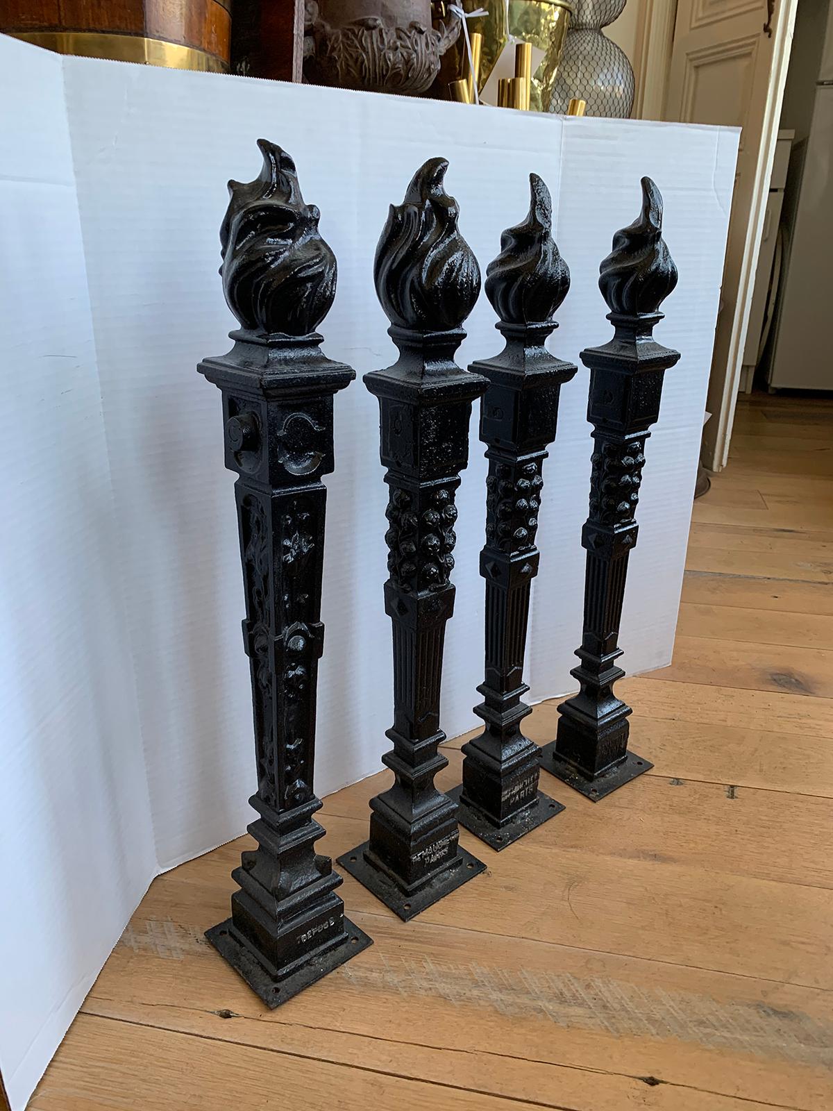Set of Four 19th-20th Century French Tapered Iron Finials with Flame, Marked For Sale 4
