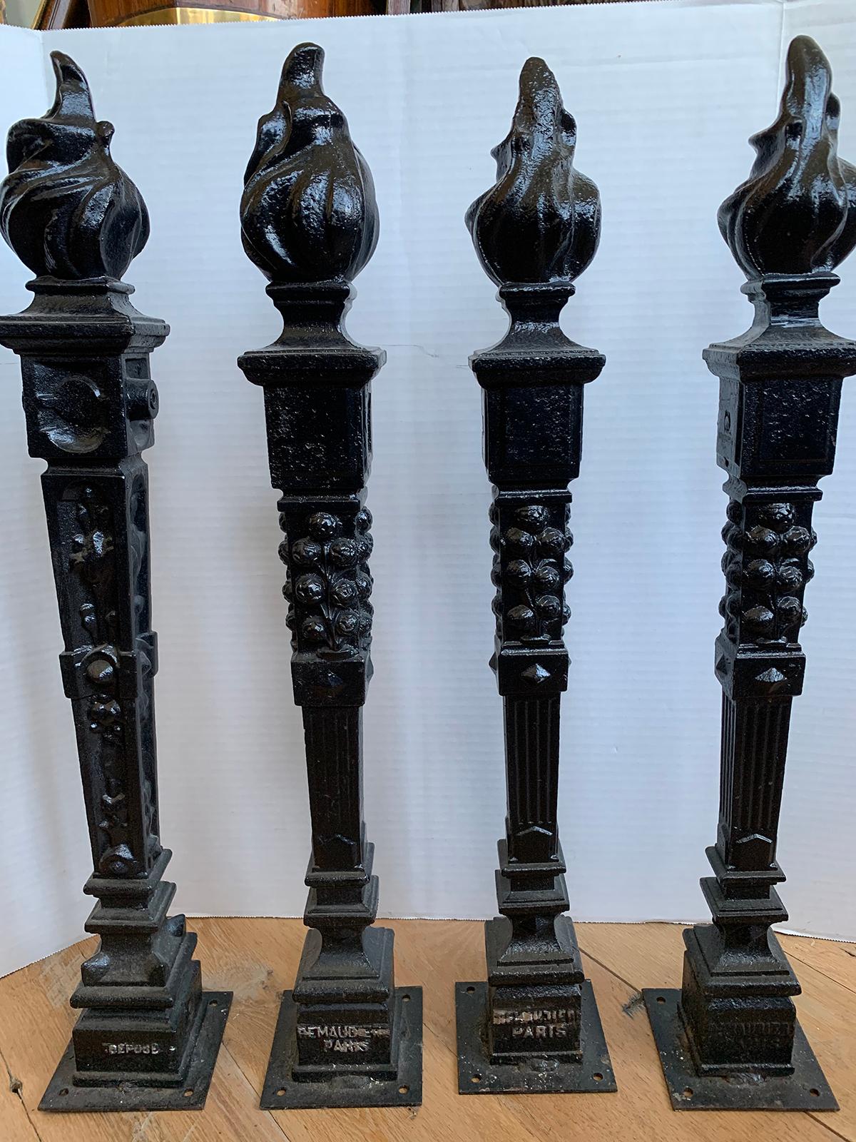 Set of Four 19th-20th Century French Tapered Iron Finials with Flame, Marked For Sale 5