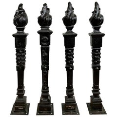 Set of Four 19th-20th Century French Tapered Iron Finials with Flame, Marked