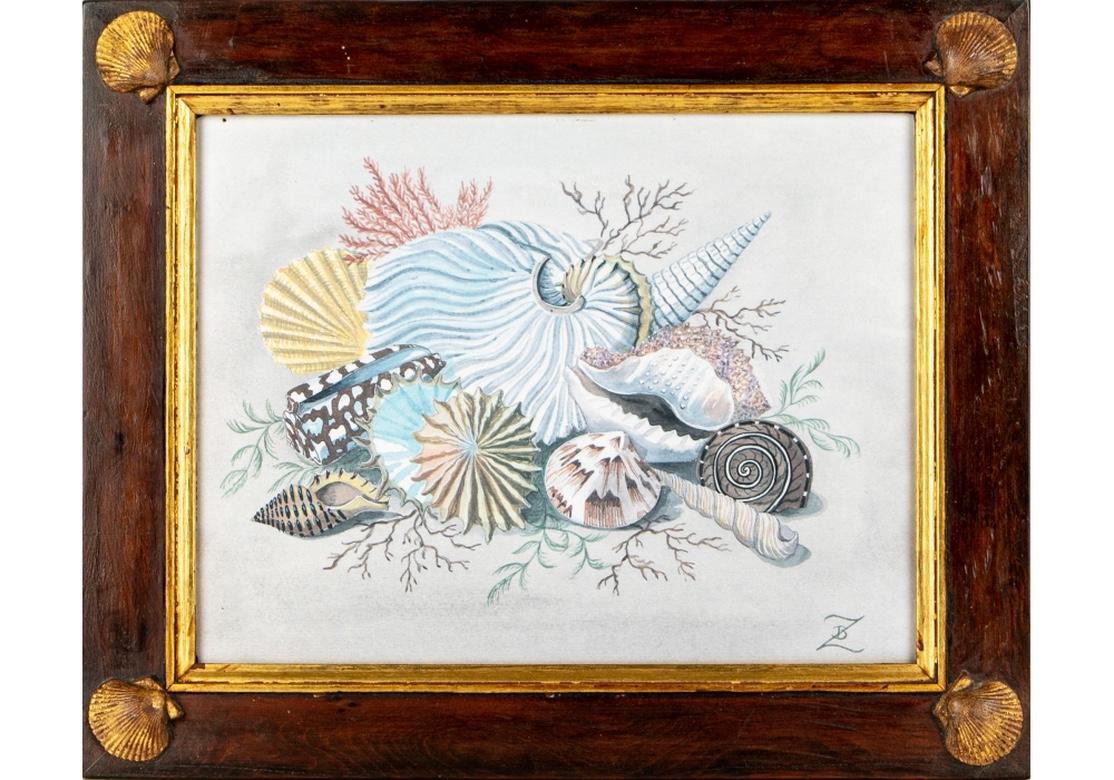 Paper Set of Four 19th Century Watercolors of Sea Shell Vignettes