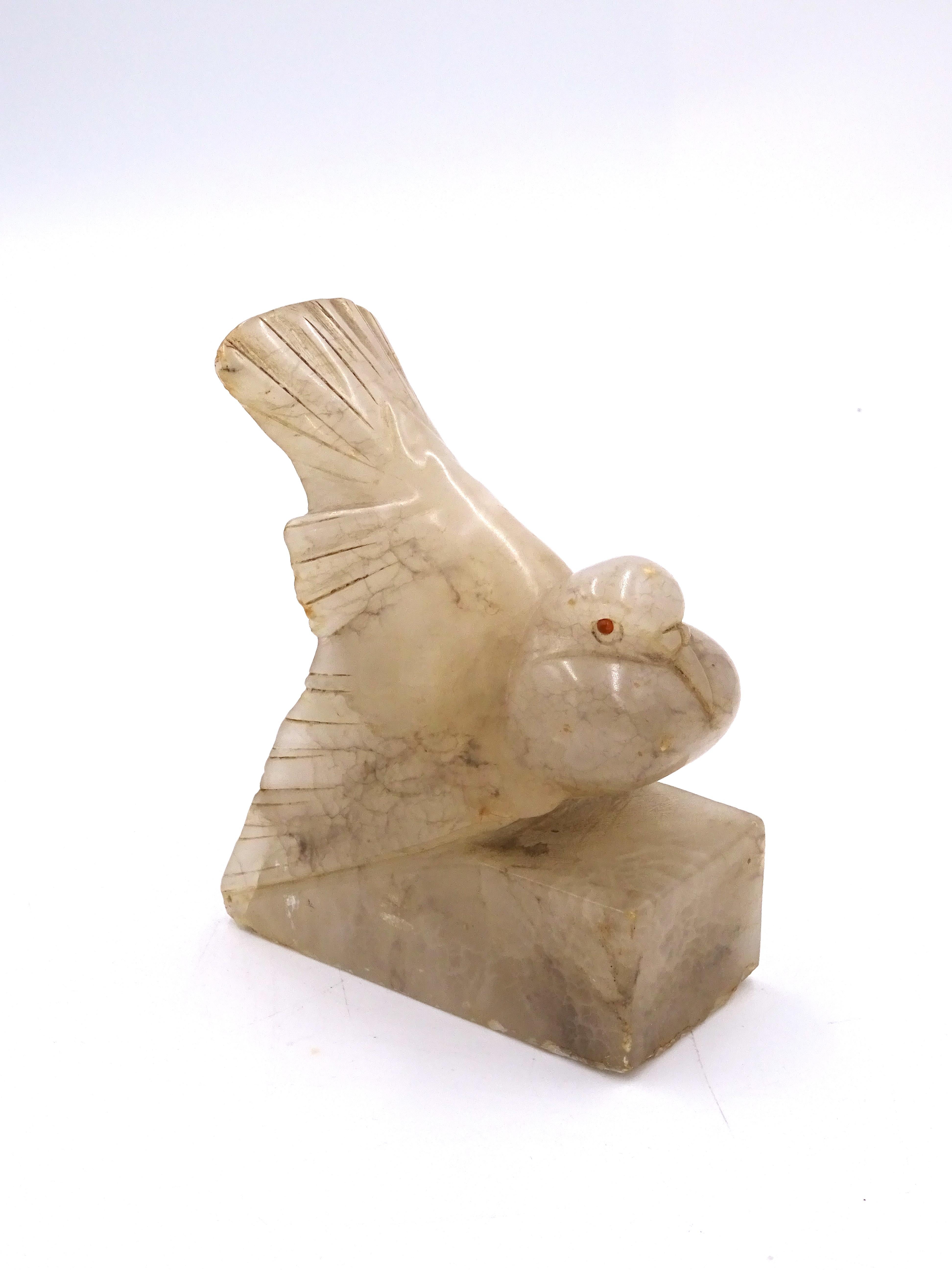 19th Century Set of Four 19th-Century Alabaster Bird Sculptures, China For Sale