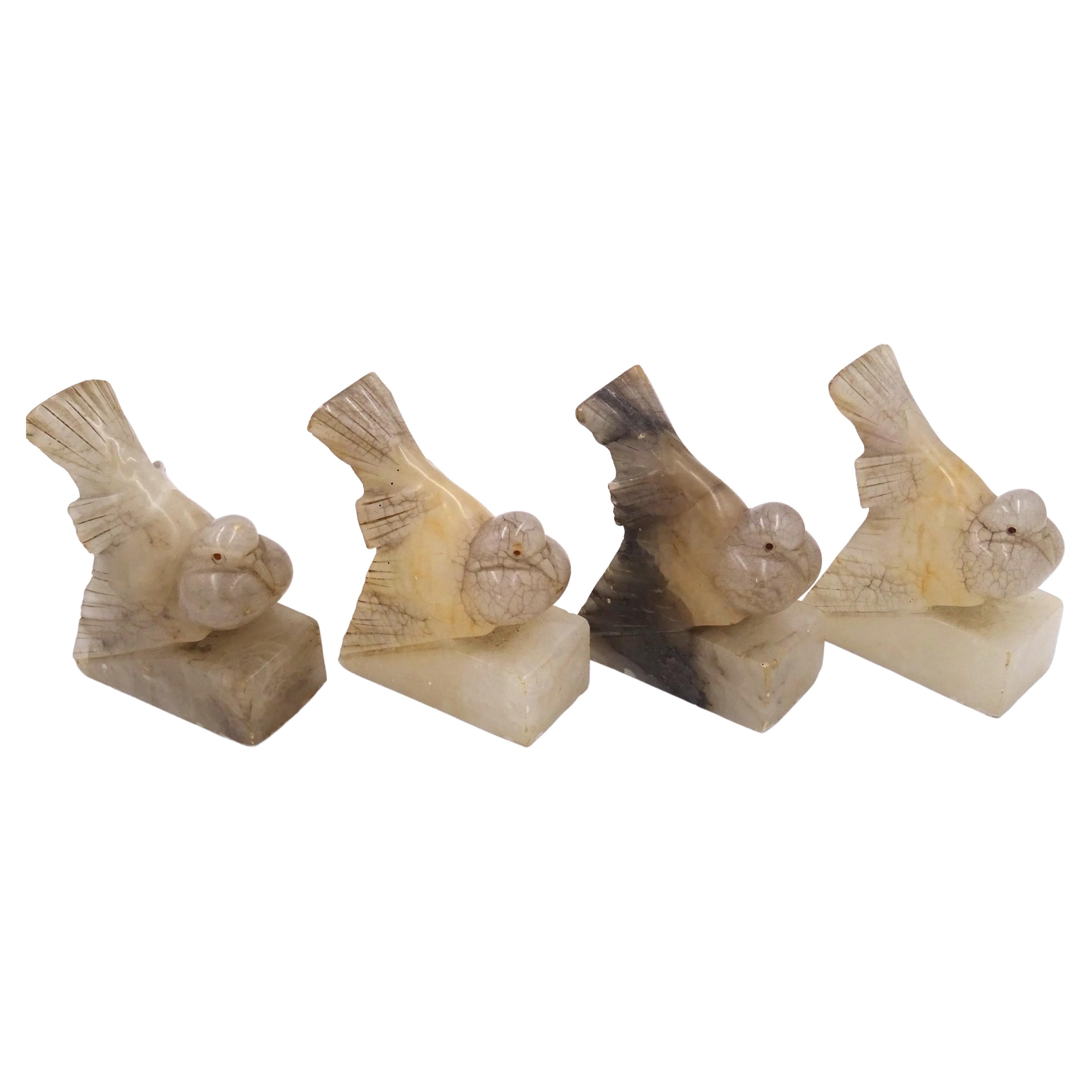 Set of Four 19th-Century Alabaster Bird Sculptures, China For Sale