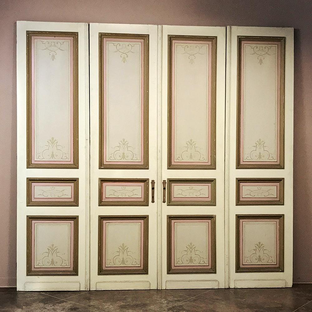Brass Set of Four 19th Century Art Nouveau Period Hand Painted French Doors For Sale