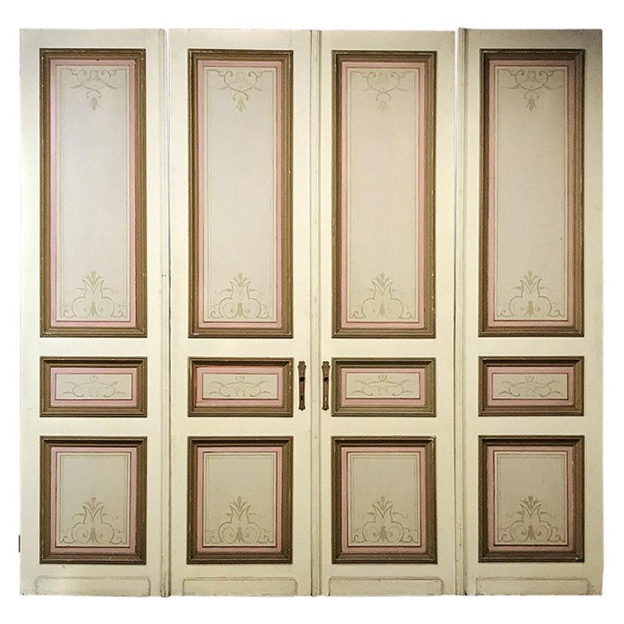 Set di quattro porte francesi dipinte a mano del XIX secolo in stile Art Nouveau