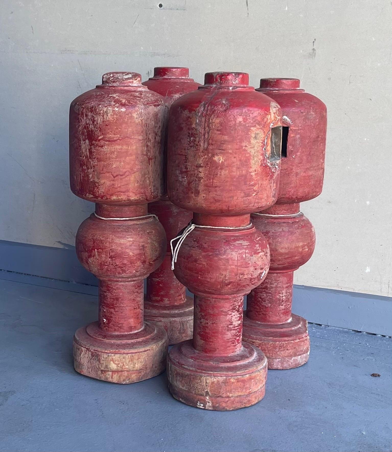 Set of Four 19th Century Asian Temple Posts In Fair Condition For Sale In San Diego, CA