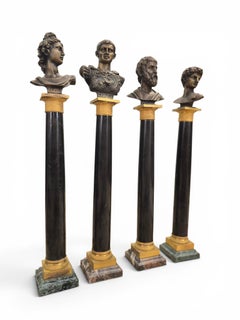 Set of Four 19th Century Black Marble Columns with Gilt Bronze Mounts and Roman